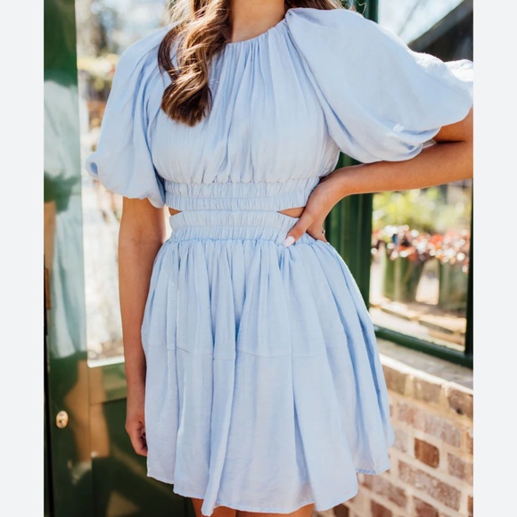 Vici Dresses & Skirts - Vici Light Blue Puff Sleeve Cut-Out Detail Mini Dress Sz M